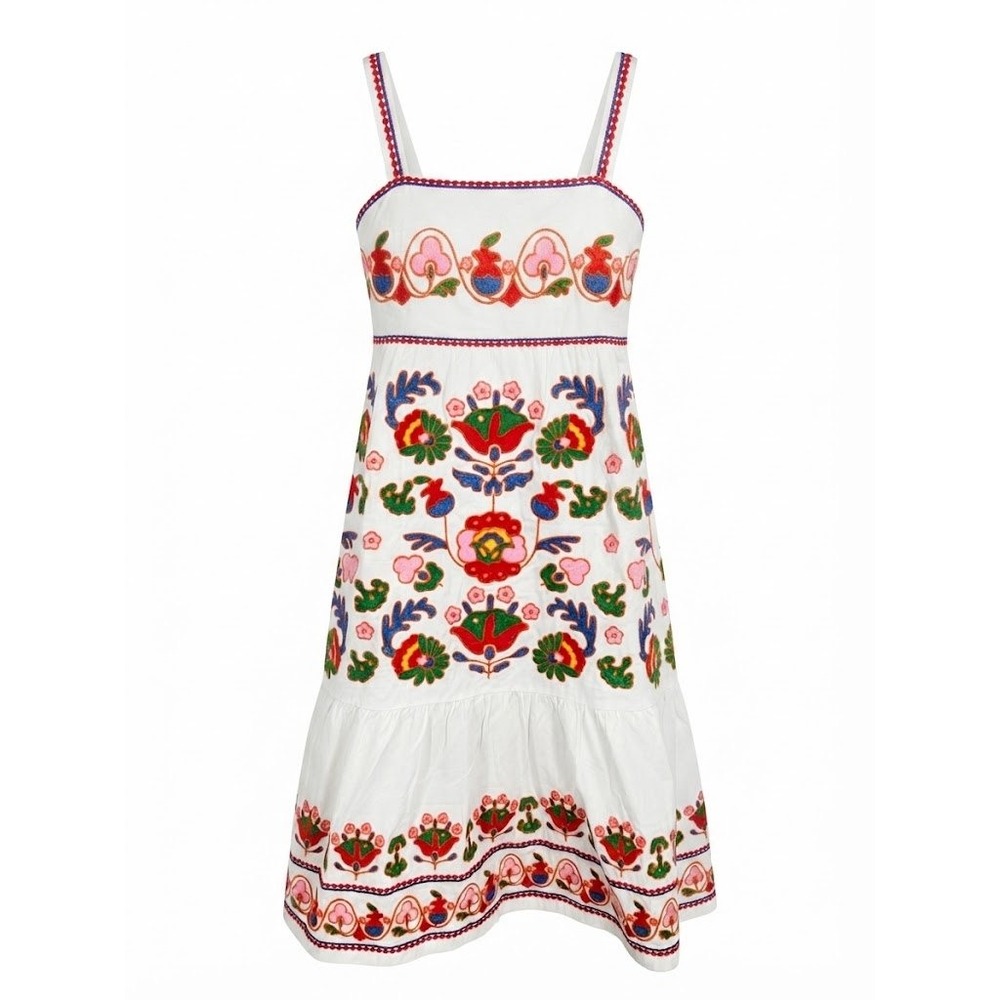 NEW J.Marie Landon Tween Dress White Multi Floral Embroidered Cotton Size 14